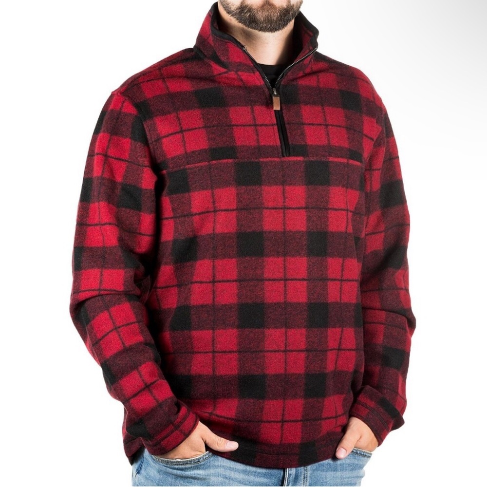 John Wayne Stock & Supply Men’s Wooly Fleece Plaid Pullover 1/4 Zip Size XXL
